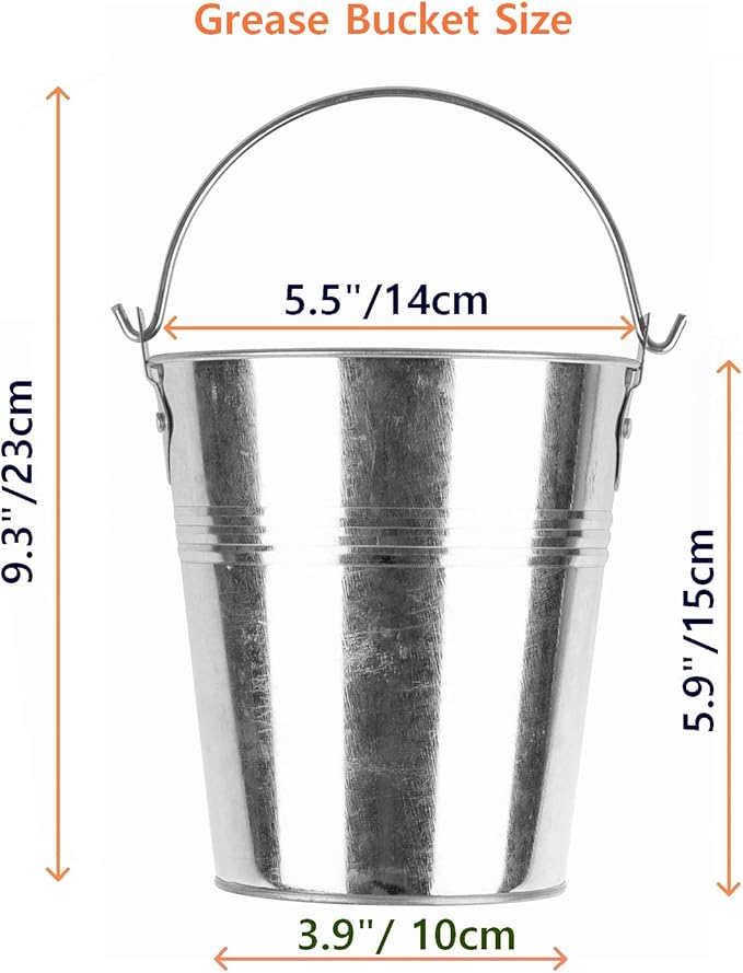 Firsgrill Drip Grease Bucket & 15-Pack Liners for Traeger 20/22/34, Pit Boss, etc Pellets Smoke (Silver 15)