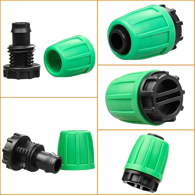Drip Irrigation Fittings for 1/2 Inch Drip Tubing (1/2" ID x 0.65" OD), 12 Pieces 1/2'' Drip Line End Caps Anti-drop Locked Nut Barbed End Plug Connectors, Garden Irrigation Parts for Drip Hose