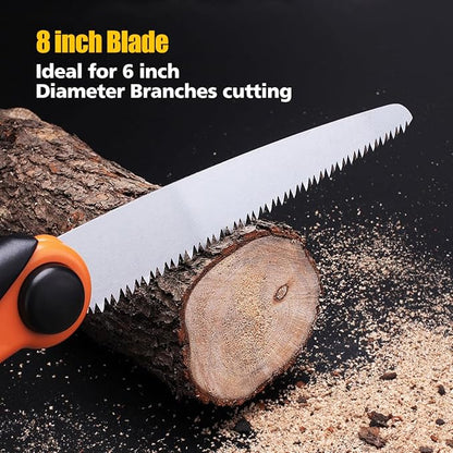 FUJIWARA Folding Pruning Saw 8 Inch Hand Saws Blade, Quality SK-5 Steel with Hard Sharp Teeth for Wood Branches Cutting,Tree Trimming Camping/Backpacking/Hiking