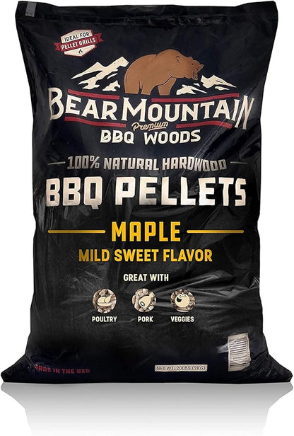 Bear Mountain All Natural Wood Pellets for Smoker, Grill & BBQ, 20 Lbs, Maple