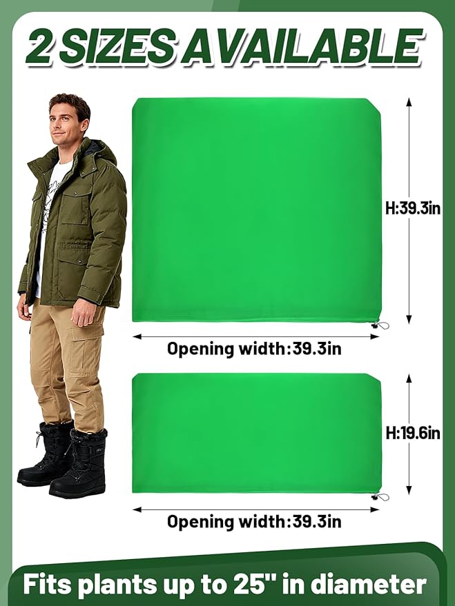 ANPHSIN 12 Pcs 39.3in x 39.3in Plant Covers Freeze Protection - Winter Shrub Plant Protection Bags, Frost Blankets Cloths with Drawstring for Outdoor Garden Potted Plants, Green