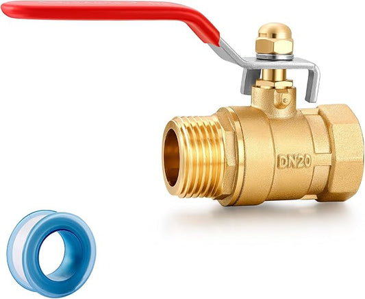 Garden Hose Brass Shut Off Valve Full Flow, No Restricted-Flow Water Shut-Off Connector, 3/4" GHT x 3/4" GHT Garden Hose Full Port Ball Valve Adapter (Long Handle)