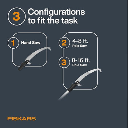 Fiskars XtendControl Extendable Tree Pruner (16 ft), Adjustable Branch Trimmer with 15" X3 Double-Hooked Saw, 4-8 ft Extension Pole, and Secure Locking System for Precision Cutting