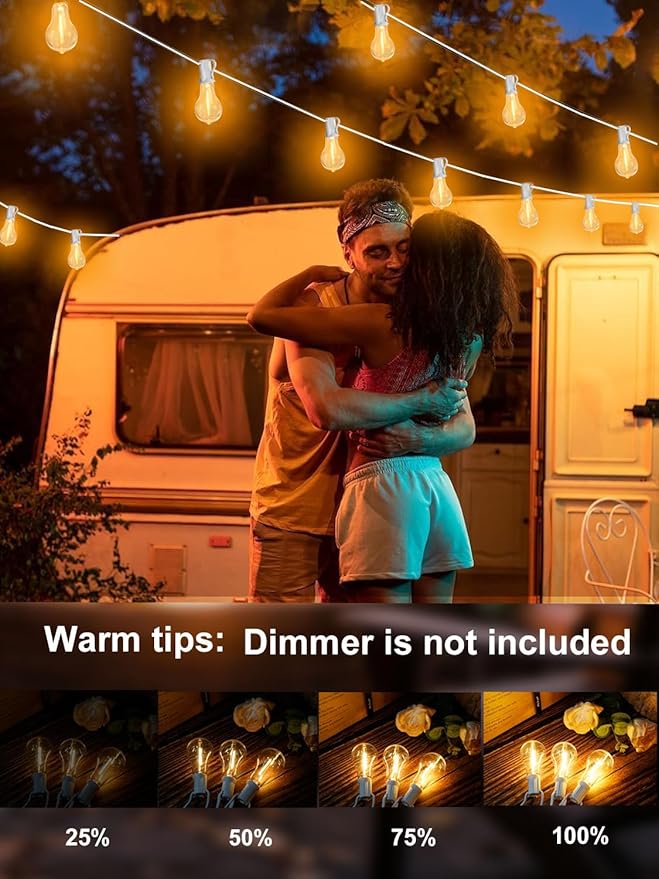 DAMAING Outdoor String Lights 120FT Waterproof Patio Lights with 63 Plastic Dimmable Edison LED Bulbs,Connectable Outdoor Lighting for Backyard,Garden and Wedding Outside, 2200K White Cord