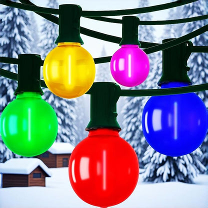 50Ft Outdoor Frosted Multicolor Lights, LED G40 Globe Patio String Lights with 25 0.6W Ceramic Colorful Bulbs(2 Spare), Outside Christmas Lights for Holiday Party Backyard Christmas