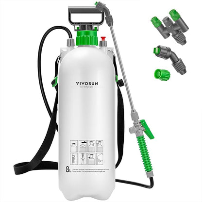 VIVOSUN 2.1 Gal/8L Pump Sprayer, Garden Water Sprayer for Plants, Weeds & Lawn Care, with 3 Nozzles, 50'' Long Hose & Pressure Relief Valve