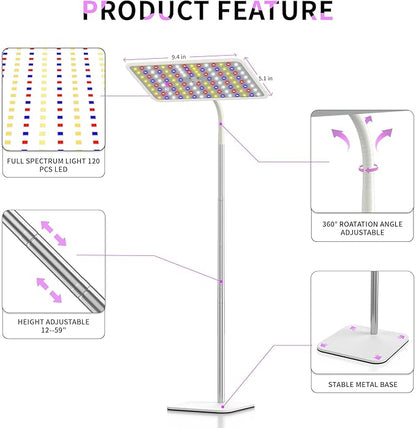 BESTVA 18W Grow Lights for Indoor Plants with Stand, Full Spectrum LED Plant Light for Indoor Plants,12-59 Inches Height Adjustable Growing Lamp with Auto On/Off Timer 4H/8H/12H, 4 Dimmable Brightnes