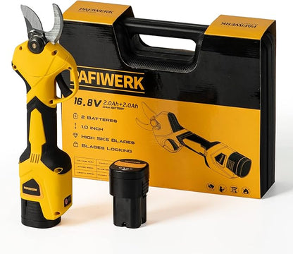 Electric Pruning Shears, Cordless Battery-Powered Pruner with SK5 Blades, 25mm Cutting Diameter, 2 x 16.8V Rechargeable Lithium Batteries, Professional Tool for Tree Trimming and Branch Cutting.