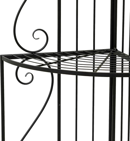 Black Corner 4-Tier Plant Rack, Space-Saving French Balcony Organizer with Filigree Metalwork, Indoor Shelf for Multiple Pots Garden Decor