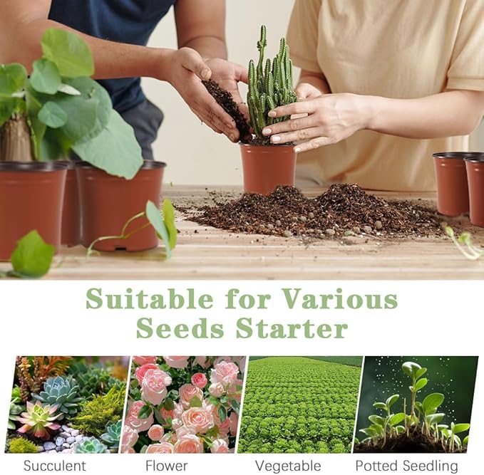 100 Pcs Plant Nursery Pots, 4 Inch Small Plant Seedling Pots with Labels Plastic Plant Flower Pots with Drainage Holes Indoor Outdoor for Succulent Cutting Transplanting