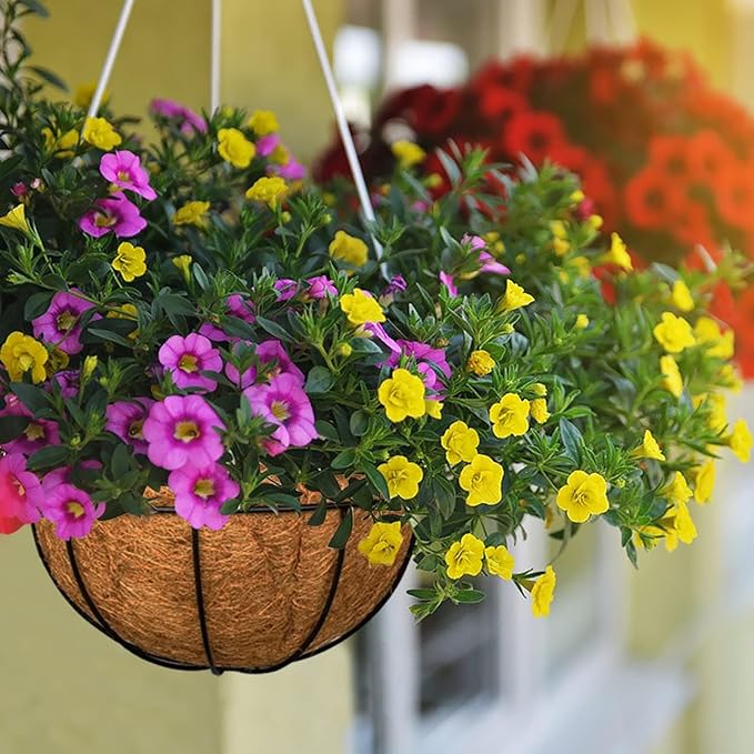 Halatool 2PCS 12Inch Round Coco Liners Hanging Basket Liners 100% Natural Replacement Coconut Liner for Planters Garden Flower Pot Vegetables Herbs