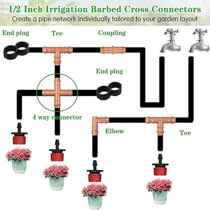 Drip Irrigation Barbed Cross Tee：10 Pack Drip Irrigation Cross Parts Fits for 1/2 Inch Drip Irrigation Tubing 17mm 0.600" ID Barbed Connectors for Patio Lawn Garden
