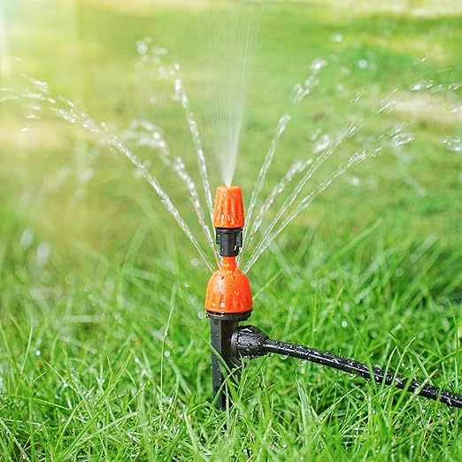 2 in 1 Drip Irrigation Emitters and Atomizing Nozzle for 1/4" Drip Irrigation Tubing, 25 Pcs Adjustable 360 Degree Water Flow Drippers Sprinklers Fittings for Garden Watering System