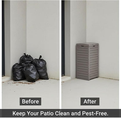 31 Gallon Resin Trash Can Cabinet with Lid & Drip Tray - Waterproof Outdoor Garbage Bin for Patio, Kitchen, Yard, and Entertaining Areas - Easy Assembly, No Tools Required