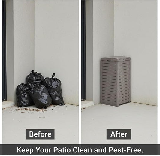 31 Gallon Resin Trash Can Cabinet with Lid & Drip Tray - Waterproof Outdoor Garbage Bin for Patio, Kitchen, Yard, and Entertaining Areas - Easy Assembly, No Tools Required