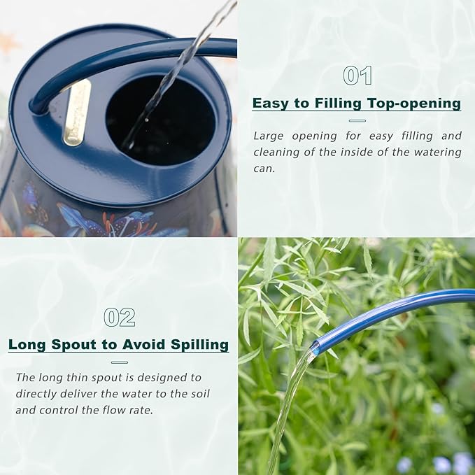 Berry&Bird House Plants Watering Can - Indoor&Outdoor 1/2 Gallon Stainless Steel Water Can with Long Spout Garden Decoration for Flower Bonsai Succulent Gardening Large Watwer Bottle (Lilium Brownii)