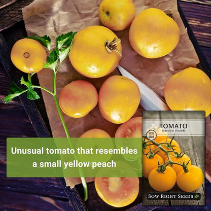 Sow Right Seeds - Garden Peach Tomato Seeds for Planting - Non-GMO Heirloom Packet with Instructions to Grow an Outdoor Home Vegetable Garden - Unique Peach-Shaped Tomato - Great Gardening Gift
