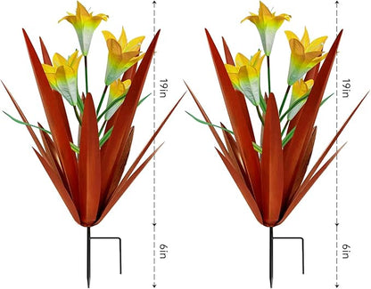 Homight Metal Agave Plant Outdoor Decoration Lily Mexican Yard Art Garden Gift Home Decor Hand Painted Metal Agave Garden Yard Statue, Outdoor Lawn Ornaments(2 Big Yellow Lilies)
