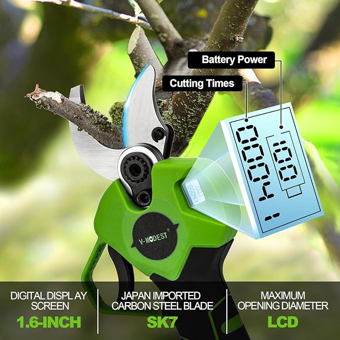 2-IN-1 Electric Pole Pruning Shears Cordless, 1.6" Cutting Diameter Cordless Pruner with 15 FT High Reach Extension Pole, 21V 4.0Ah Battery Powered Pole Pruner for Tree Trimming, LCD Display