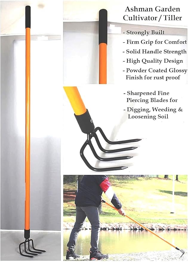 Ashman Garden Cultivator (1Pack)– Sturdy Hand Tiller/Cultivator – Heavy Duty Blade for Digging, Loosening Soil and Weeding – Rubber Grip Handle for a Strong Hold – Rust Resistant