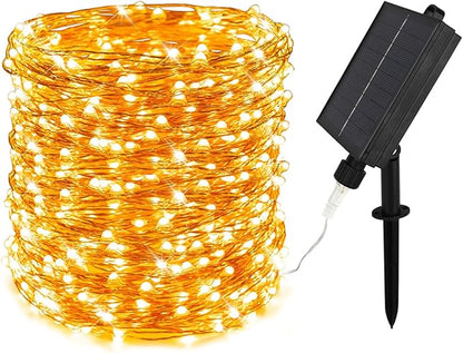 Solar String Lights for Outside,200FT 600 LEDs Solar Fairy Lights,Waterproof 8 Modes Button Outdoor String Light for Patio Garden Backyard Tree Wedding Christmas,Copper Wire,Warm White