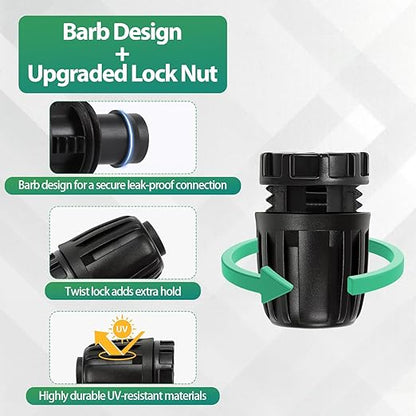 RedChili 14 Pcs 1/2 Inch Irrigation Tubing End Plug Fittings, (1/2" ID x0.6-0.65" OD) 16mm Drip Tubing Barbed Locked Nuts Connectors Anti-Drop 1/2" Plug Parts for Garden Lawn Irrigation System