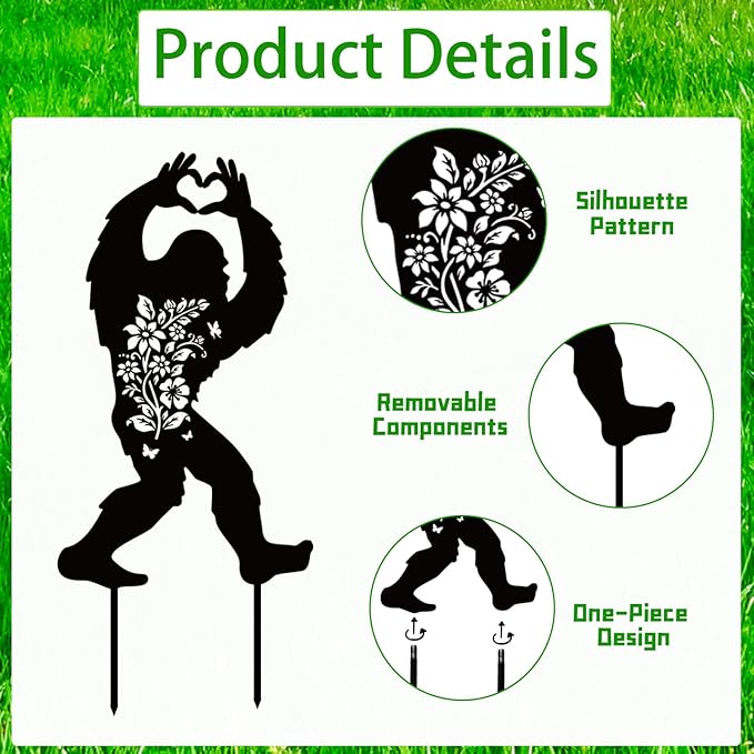 Bigfoot Metal Garden Stakes Yard Decor, 3PCS Black Bigfoot Silhouette Statues Garden Decorative Gifts for Yard Art, Patio, Outside, Lawn Ornaments, Christmas, Backyard, Pathway