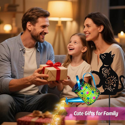 Black Cat Solar Watering Can Lights, Birthday Gifts for Women Mom Christmas, Yard Decorations Outdoor Waterproof, Blue Metal Hanging Lantern Solar Lights Garden Decor Patio Pathway, 2 Pack