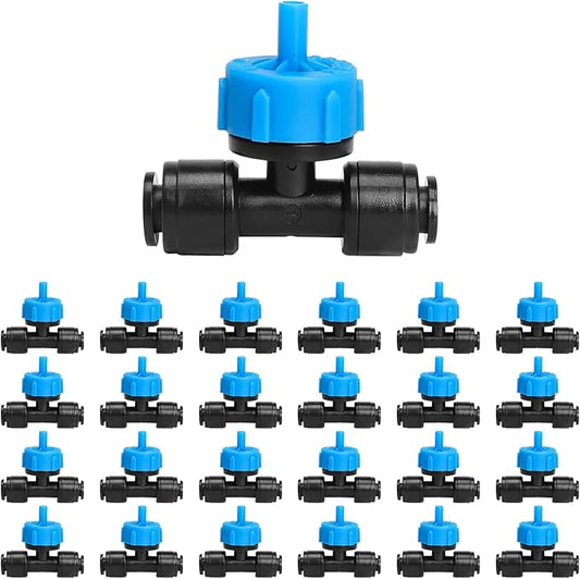 MXIC 24 Pack Push-to-Fit Drip Irrigation Emitters, Leak-Proof Pressure Compensating Drip Emitters, Constant Water Flow 1gph Drip Emitters for 1/4 Inch Tubing
