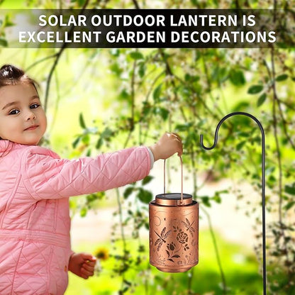 2 Pack Solar Lanterns Garden Decor Birthday Gifts for Women Mon Grandma Metal Hanging Solar Lights Waterproof Outdoor Decoration for Outside LED Lanterns for Yard (Dragonfly)