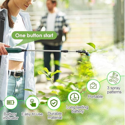 Battery Powered Sprayer Wand,Electric Plant Sprayer Telescopic Watering Wand with 16.4FT Hose,Rechargeable Electric Watering Sprayer Handle with 3 Adjustable Nozzles & Filter for Lawn, Yard and Garden