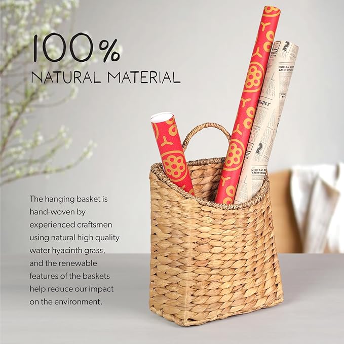 Woven Hanging Water Hyacinth Baskets, Hanging Wall Wicker Basket, Handmade Organizer Baskets, Hanging Flower Basket for Shelves, Walls, Doors, Balconies, Front of House, Garden, Farmhouse, Home.