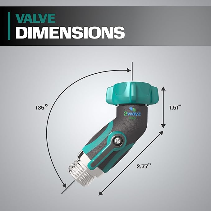 2WAYZ 45 Metal Hose Elbow, Heavy Duty Hose Adapter and Angle Connector with Water Shut Off Valve
