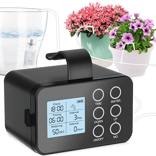 Automatic Plant Waterer Indoor: Drip Irrigation System with Large Display, Easy Programming, Vacation Plant Watering Devices for 15 Potted Plants, New Upgraded Christmas Tree Watering System