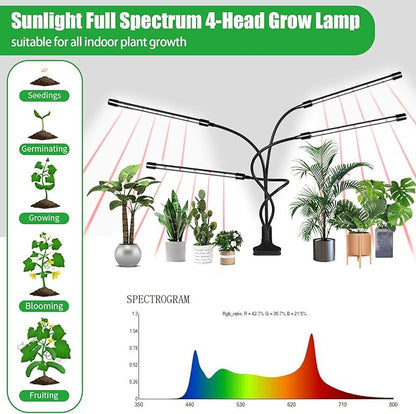 Grow Lights for Indoor Plants,168 LEDs Clip Plant Lights, Full Spectrum LED Plant Growing Lamps with Flexible Gooseneck, 3/9/12H Timer, 3 Spectral Modes, 10 Dimmable Levels, 4 Head