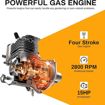 6" Gas Powered Wood Chipper 420cc 15HP Gasoline Engine Leaf Branch Shredder Mulcher Heavy Duty Woodchipper Multi-Function with Towbar & Stop Bar