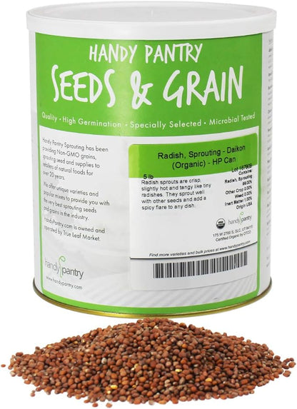 Handy Pantry Organic Radish Sprouting Seeds 4.5 Lb Non-GMO Daikon Radish Seed | Bulk Radish Seeds for Planting, Sprouting, Microgreens