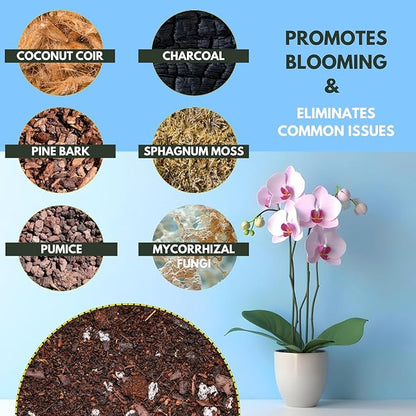 Soil Sage Premium Orchid Potting Mix - 5 qt. U.S.A. Made Orchid Soil Blend with Pine Bark, Sphagnum Moss, Charcoal, Coconut Coir, Pumice, & Mycorrhizae for Healthy Roots - Improved Drainage & Blooms