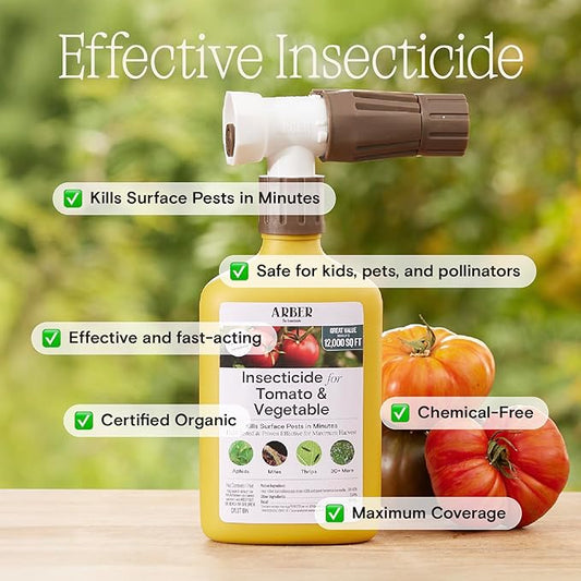 Organic Insecticide for Tomato, Fruits & Vegetables – 16oz Ready-to-Spray Hose-End – Controls Aphids, Mites, Thrips & Whiteflies – Harvest-Safe in 30 Minutes – Pollinator-Friendly Edible Garden Spray