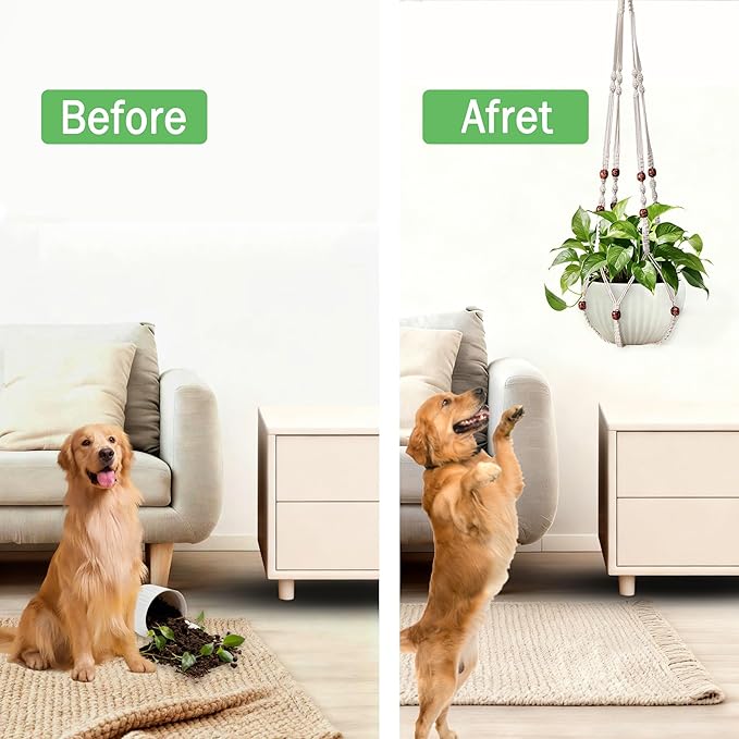 35 Inch Macrame Plant Hanger, Hanging Planter Basket with Wood Beads, Decorative Flower Pot Holder for Indoor Outdoor Boho Home Decor, Set of 2 (Ivory)