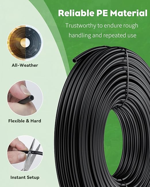 Pawfly 50 ft. 1/4 Drip Irrigation Tubing, Black Drip Irrigation Hose Roll, Polyethylene Drip Irrigation Line for Garden Watering, Blank Distribution Tubing for Drip Irrigation System