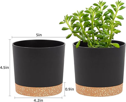 QCQHDU 5 inch Plant Pot, 2 Pack Planters for Indoor Plants with Drainage Holes & Saucer, Outdoor Flower Pots Home Garden Modern Decor