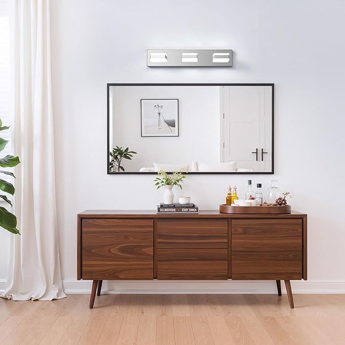 Bathroom Lighting Fixtures Over Mirror, 3 Light Bathroom Vanity Light Fixtures with Cool White 5000K, Silver LED Modern Vanity Wall Lights for Bath, Dressing Room, Restroom, 21.6 inch