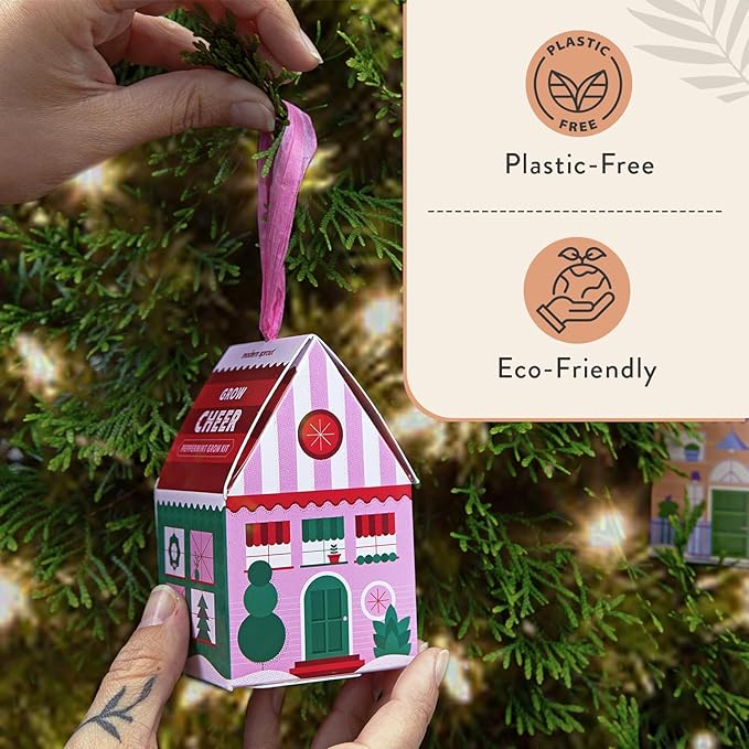 Modern Sprout Homegrown Ornament Grow Kit, Organic Basil, Mint, and Lavender Seeds, Gift Topper for Planting Indoor & Outdoor, Christmas Tree Ornaments, Unique Gardening Gifts & Holiday Decor - 3 Pcs