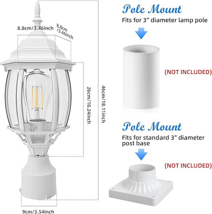 17” White Outdoor Post Light Fixture, Pole Mount Outside Light for Garden Entrance Driveway White Pillar Lantern 17 Inch Pier Mount Outdoor Lamp Post for Front Yard