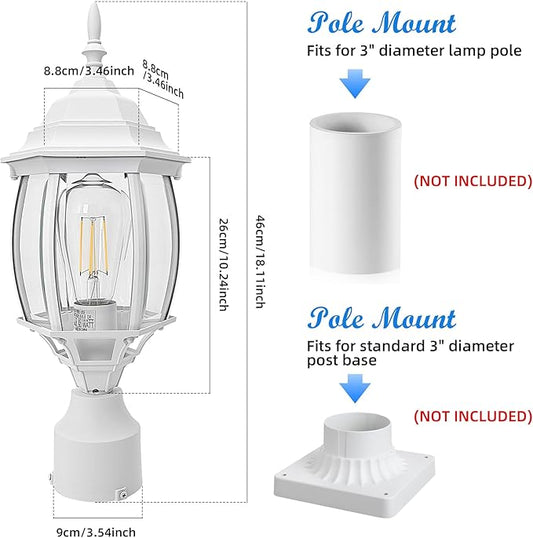 17” White Outdoor Post Light Fixture, Pole Mount Outside Light for Garden Entrance Driveway White Pillar Lantern 17 Inch Pier Mount Outdoor Lamp Post for Front Yard