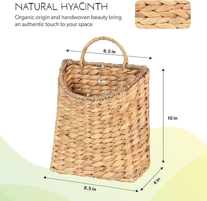 Woven Hanging Water Hyacinth Baskets, Hanging Wall Wicker Basket, Handmade Organizer Baskets, Hanging Flower Basket for Shelves, Walls, Doors, Balconies, Front of House, Garden, Farmhouse, Home.