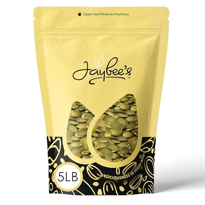 Jaybee’s Nuts Raw Pumpkin Seeds 5 LB – Unsalted Pepitas | High-Protein Healthy Snack | Kosher | Keto, Vegan, Paleo | Perfect for Salads, Baking & Smoothies