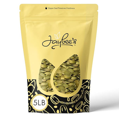 Jaybee’s Nuts Raw Pumpkin Seeds 5 LB – Unsalted Pepitas | High-Protein Healthy Snack | Kosher | Keto, Vegan, Paleo | Perfect for Salads, Baking & Smoothies