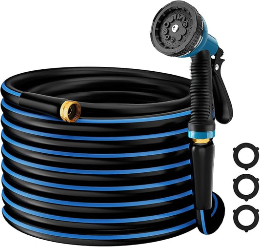 Heavy Duty Garden Hose 5/8" 50FT: Flexible Rubber Water Hose with 10 Function Sprayer - Leakproof Hose Male to Female Fittings - Durable Hose for Yard, Lawn, Car Wash, Outdoor, Watering
